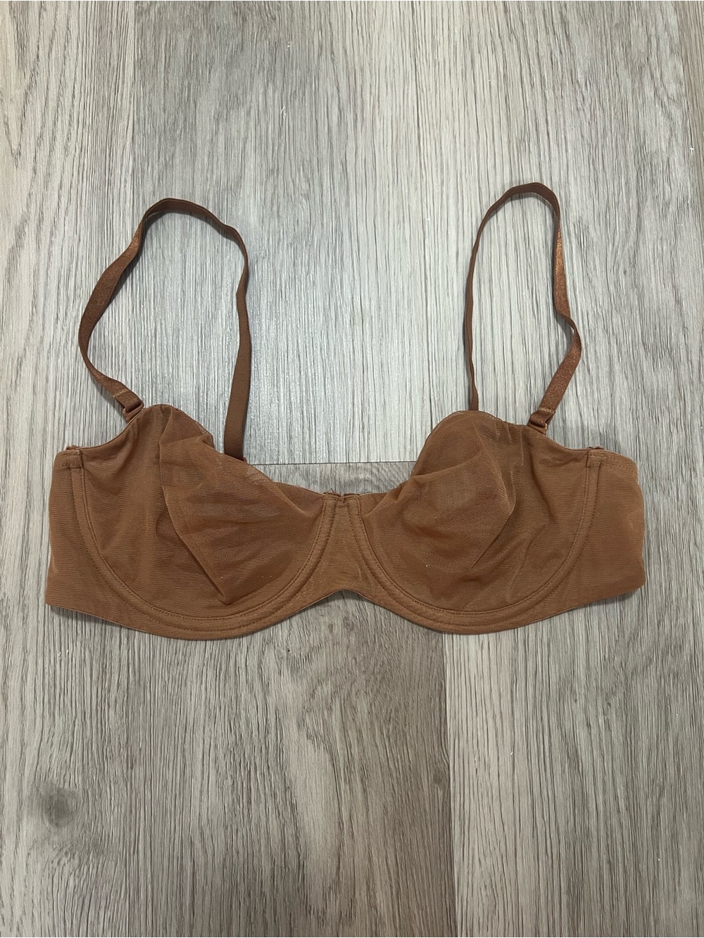 SKIMS Ultra Fine Mesh Underwire Bra Bronze Sheer Unlined 36B NWOT